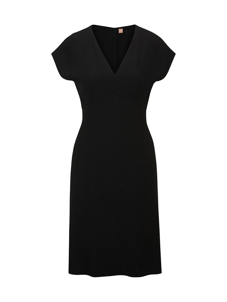 Womens Slim-Fit V-Neck Dress with Cap Sleeves Product Image