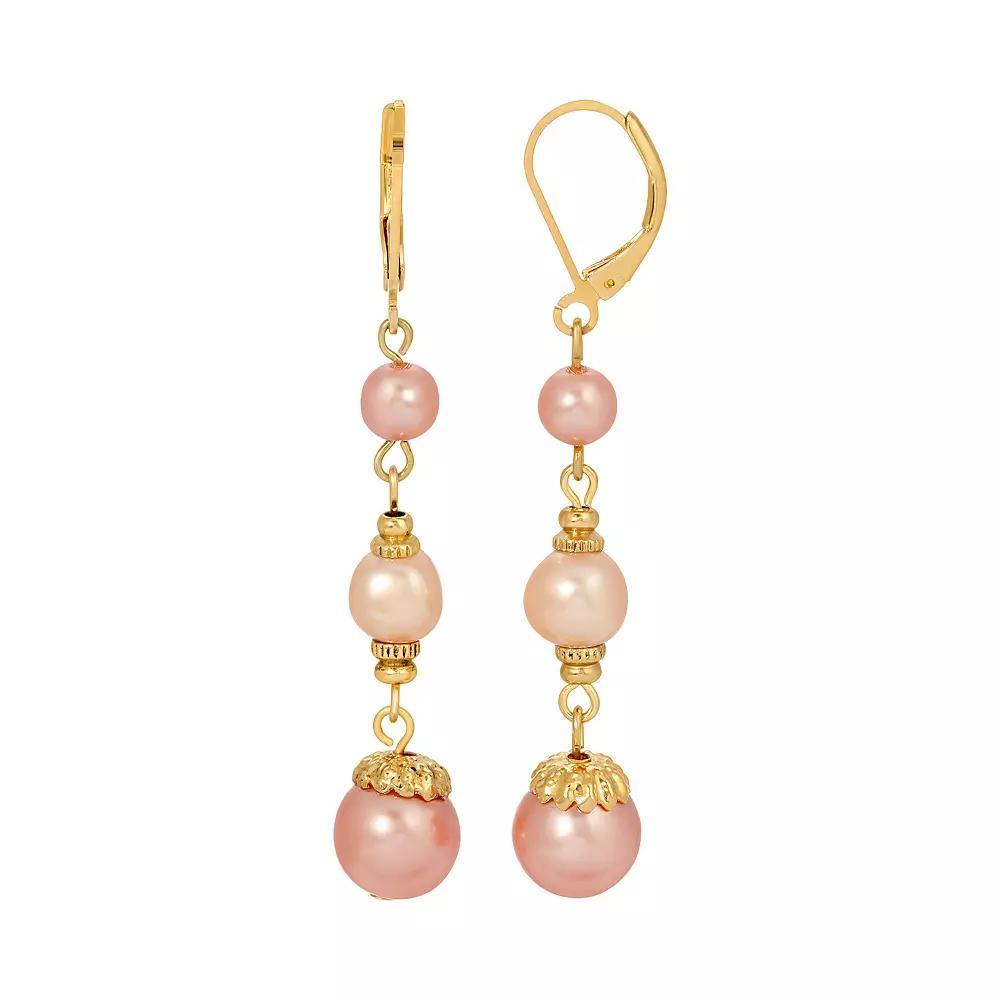 1928 Gold Tone Pink Drop Simulated Pearl Earrings, Womens Product Image