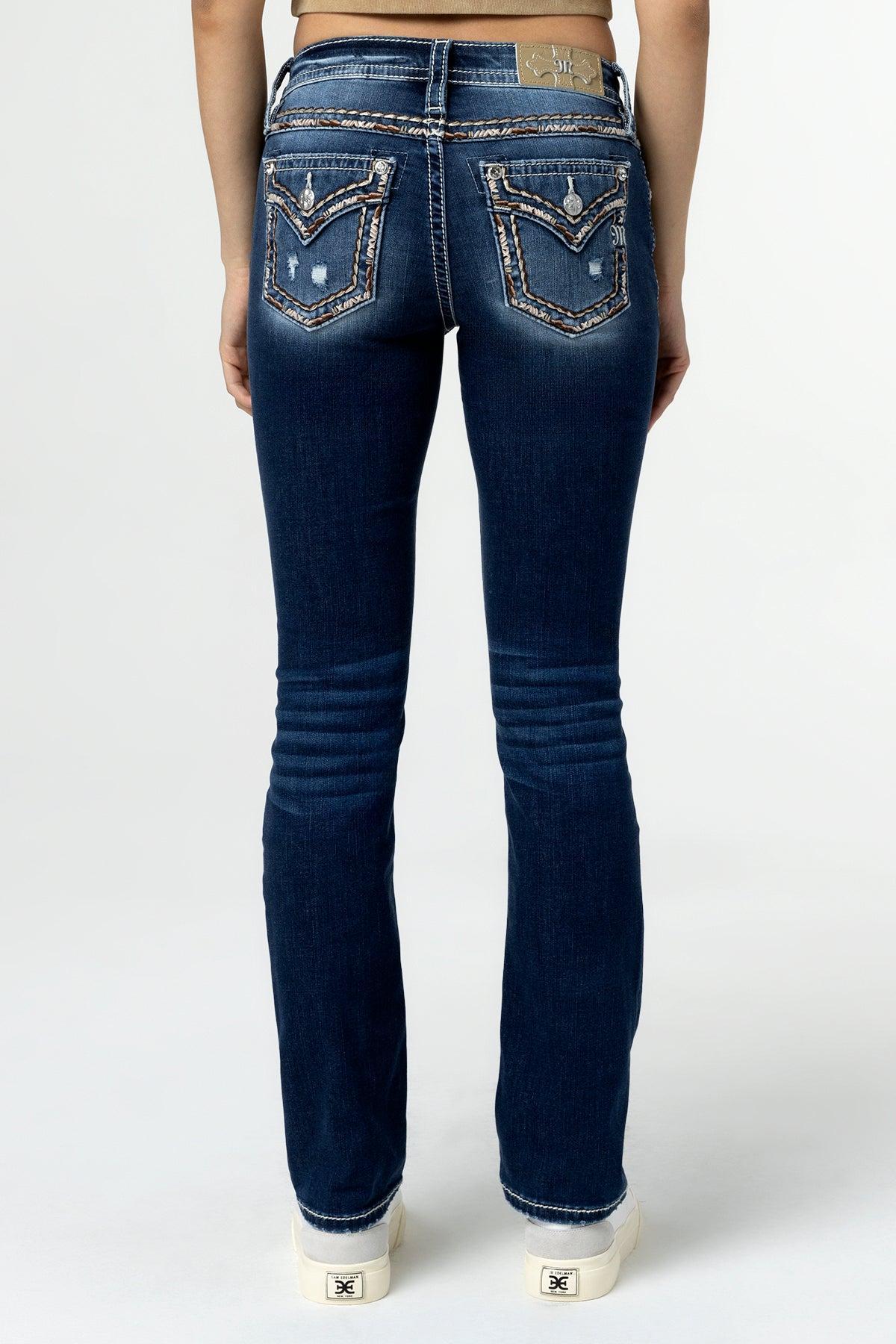 Torn Saddle Stitch Straight Jeans Product Image
