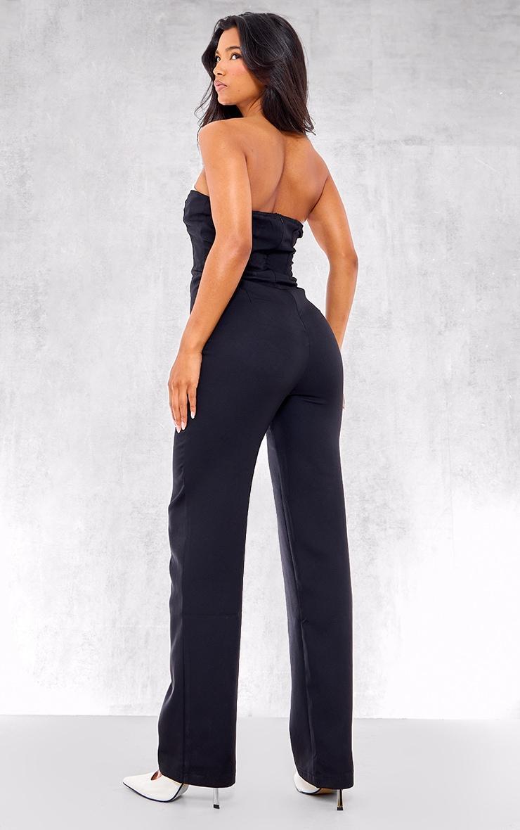 Black Woven Corset Detail Straight Leg Jumpsuit Product Image