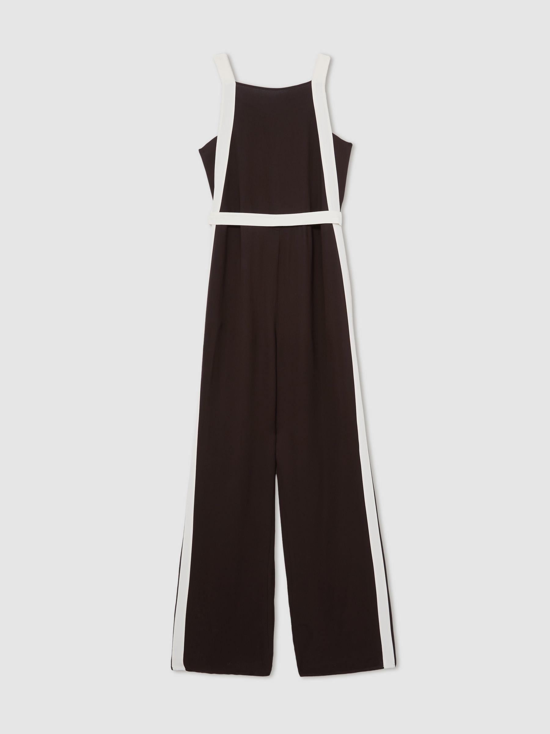 Colourblock Wide Leg Belted Jumpsuit in Chocolate/Cream Product Image