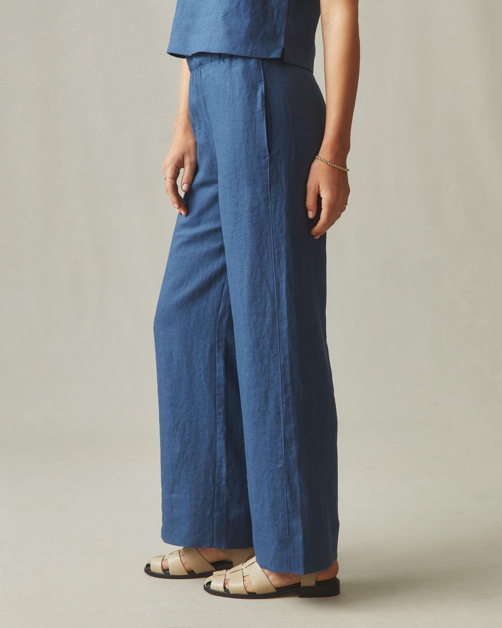 Women's Linen Wide Leg Pant - Marine Navy Product Image