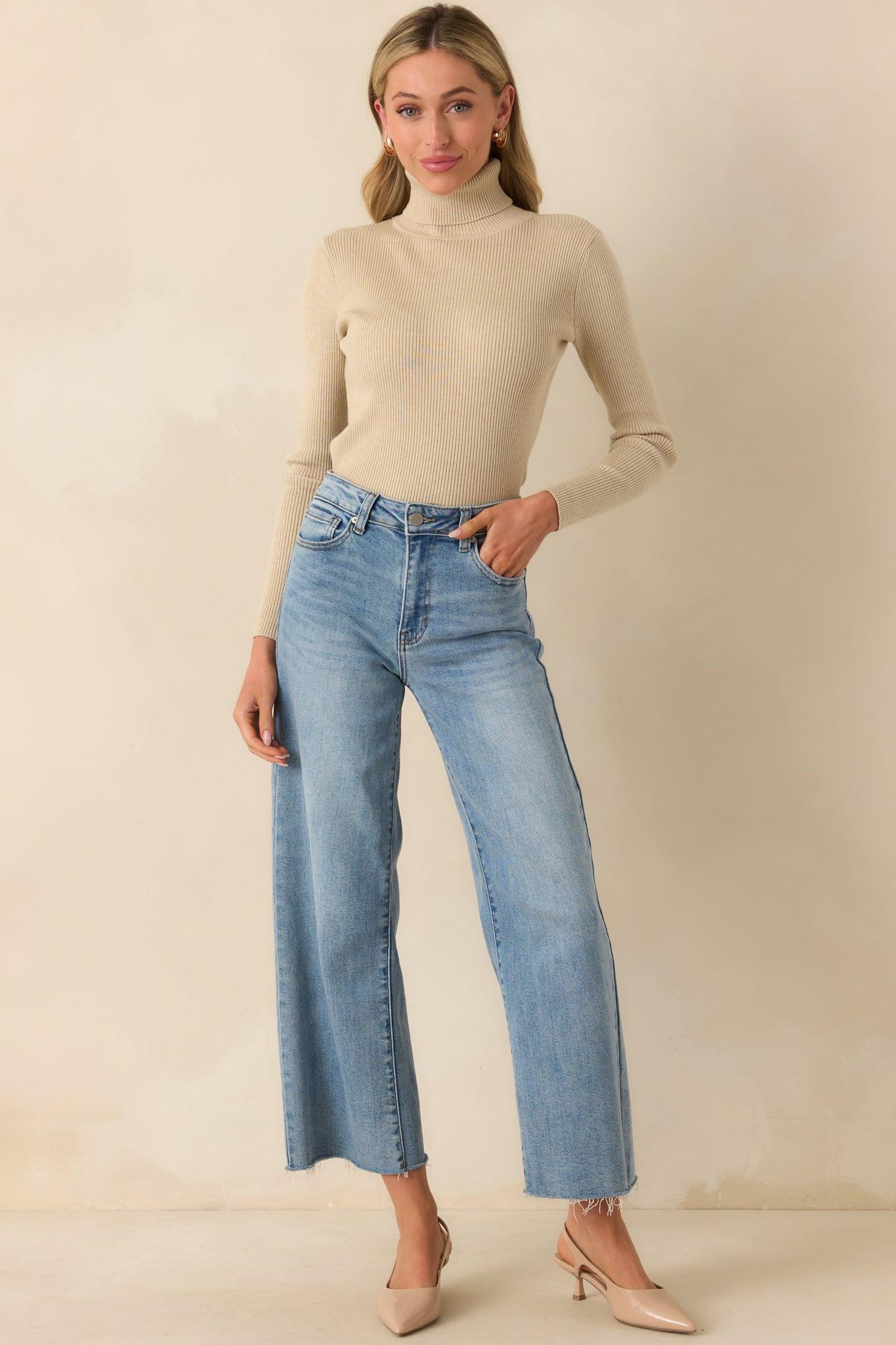 Let It Be Khaki Ribbed Long Sleeve Turtleneck Sweater Product Image