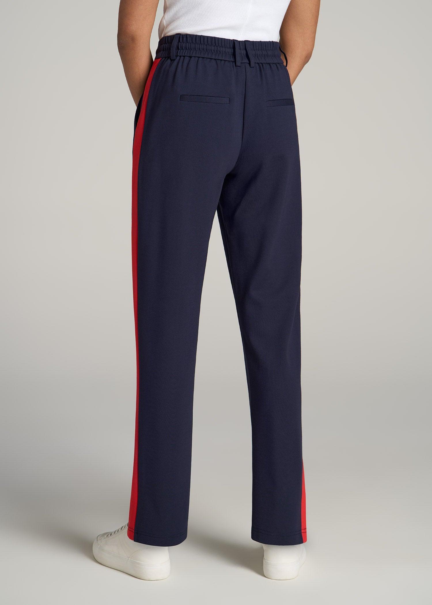 Pull On Tuxedo Stripe Pants for Tall Women in True Navy and Radiant Red Product Image