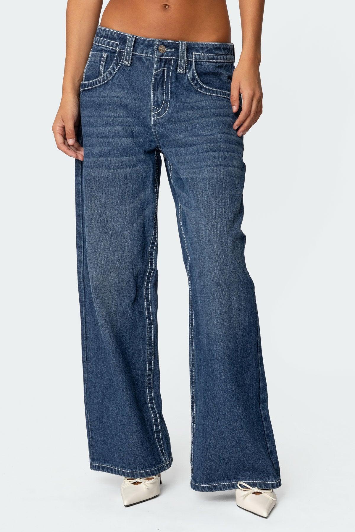 Contrast Stitch Low Rise Boyfriend Jeans Product Image