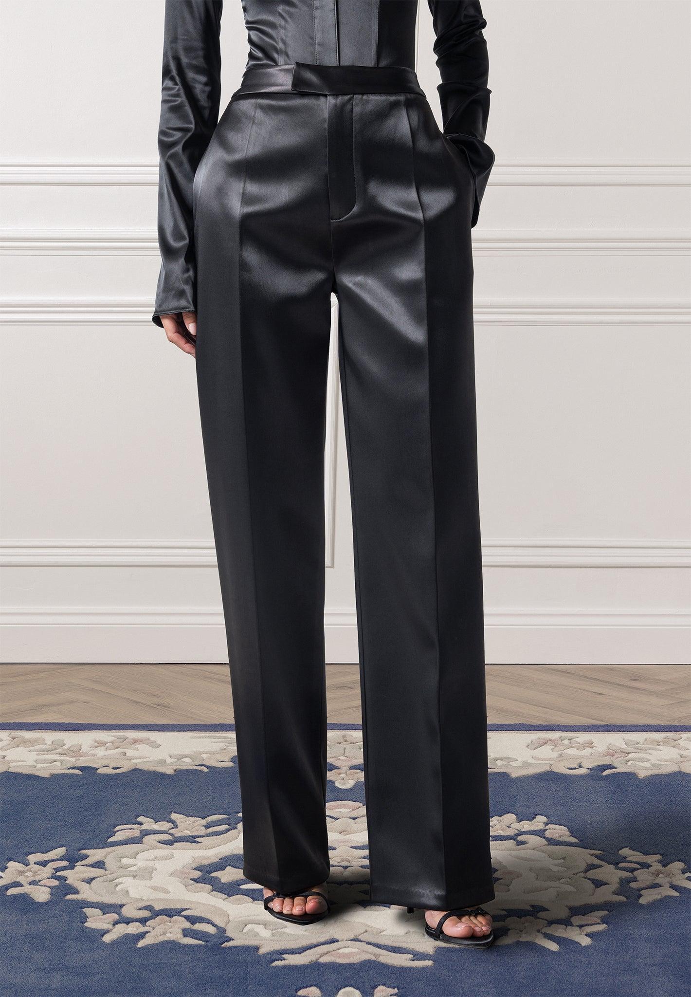 Satin Tailored Trousers - Black Female Product Image