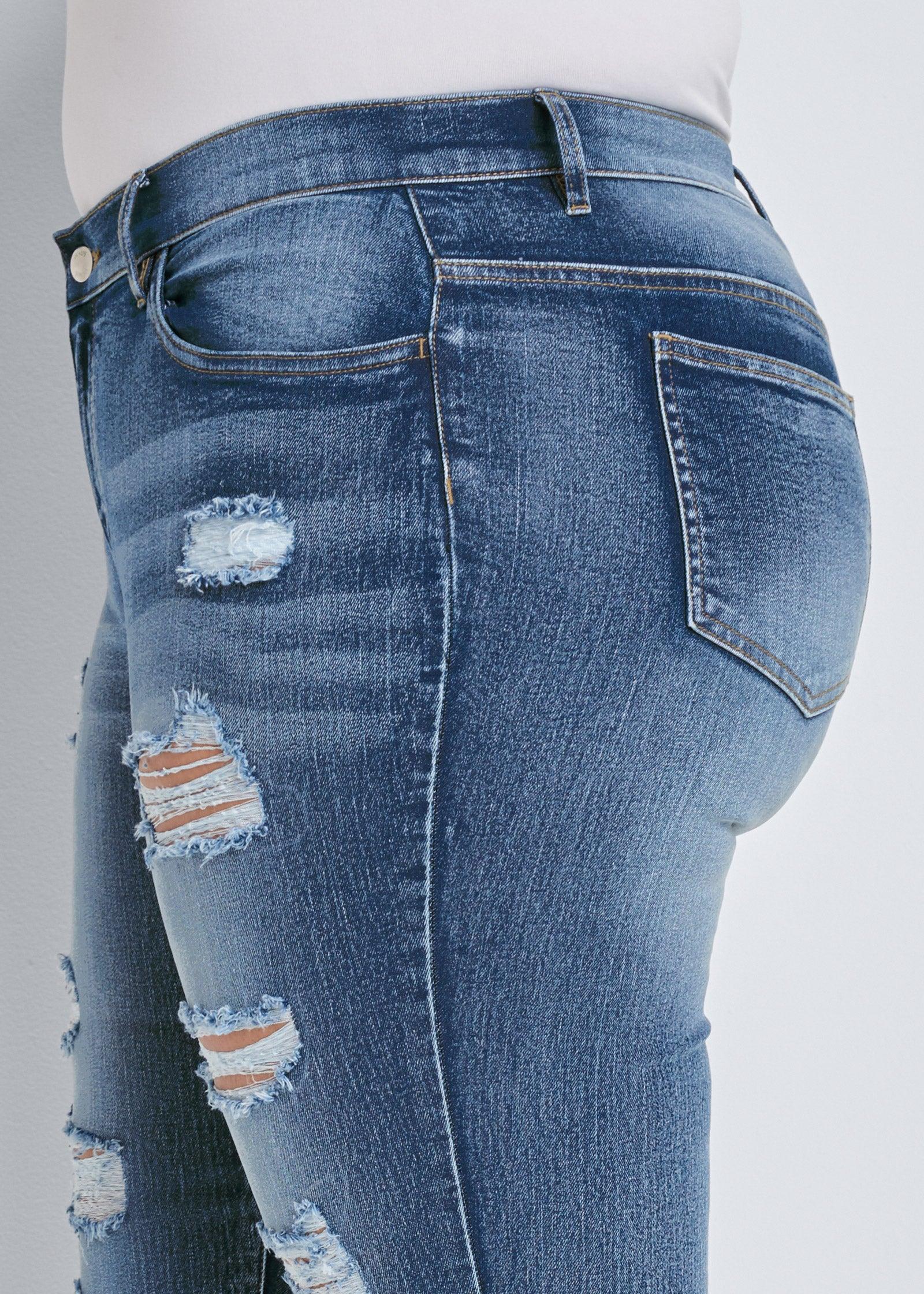 Ripped Jean Capris - Medium Wash Product Image