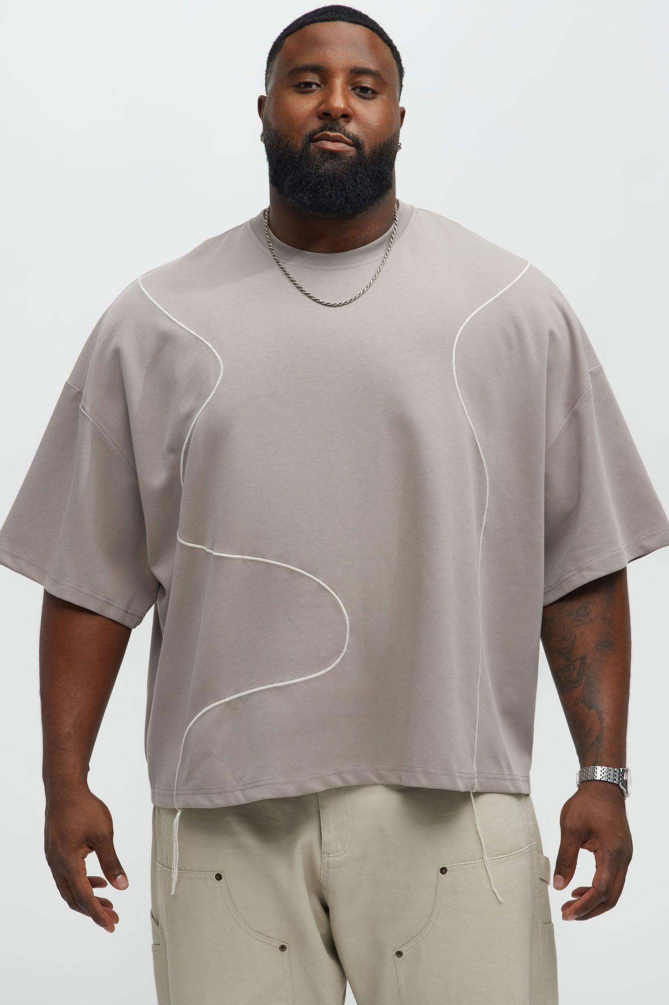 Vertical Wavy Contrast Stitch Boxy Cropped Tee - Taupe Product Image