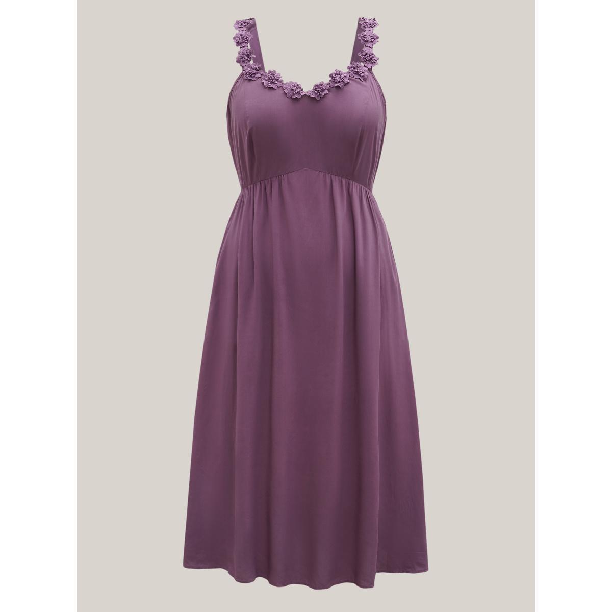 Plus Size Woven Crochet Floral Neckline Midi Dress Mauve Women V-neck Sleeveless Curvy BloomChic 30/6X Product Image
