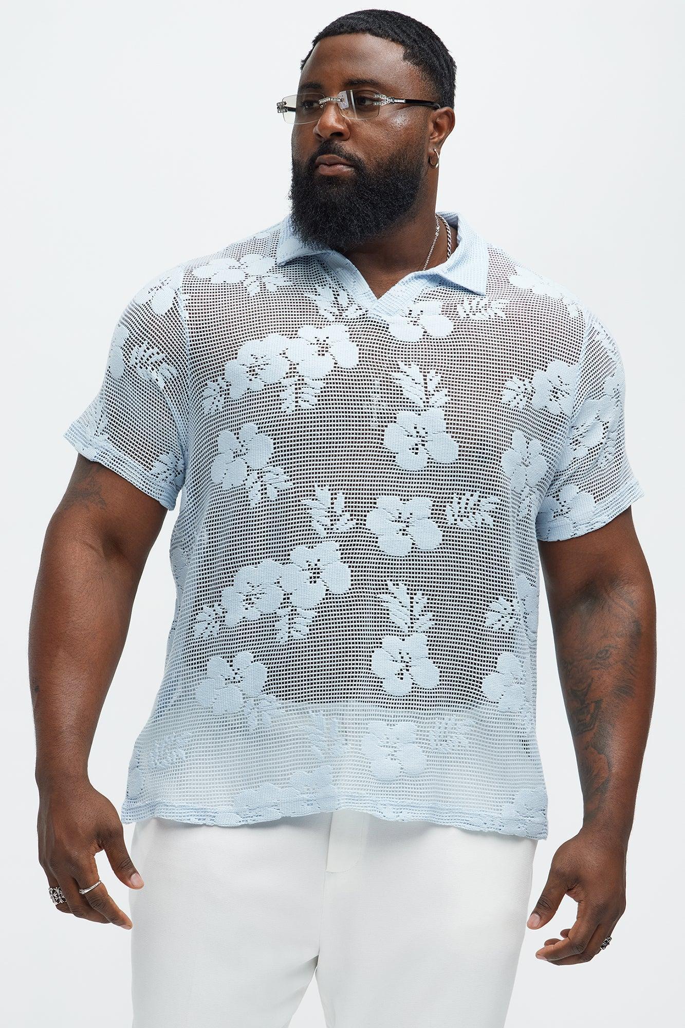 Eastland Crochet Lightweight Johnny Collar Shirt - Light Blue Product Image
