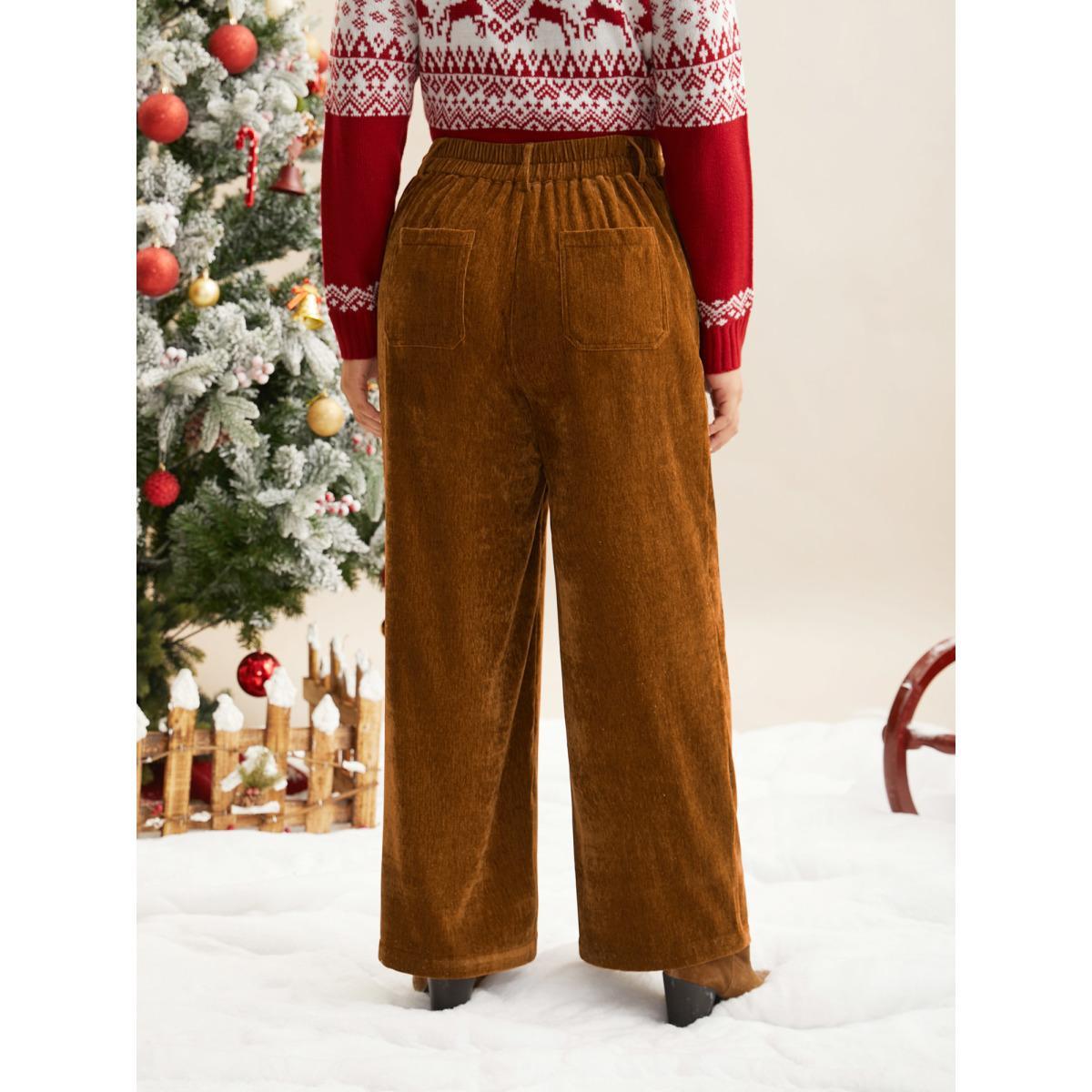 Plus Size Mid Rise Button Up Straight Leg Pants Women Yellowishbrown Casual Straight Leg Mid Rise Everyday Pants BloomChic 18-20/2X Product Image