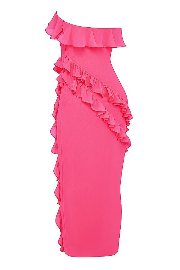 Sarina  fuchsia ruffle maxi dress Product Image