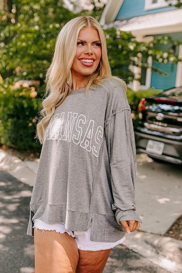 Arkansas Embroidered Long Sleeve Tee in Grey Curves Product Image