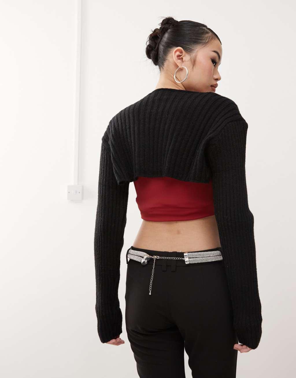 Princess Polly ribbed knit bolero in black Product Image