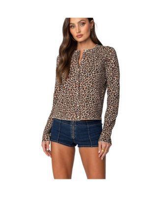 Edikted Womens Leopard Printed Knit Cardigan Product Image
