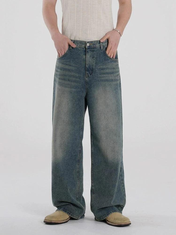RT No. 18608 WASHED BLUE STRAIGHT DENIM JEANS Product Image