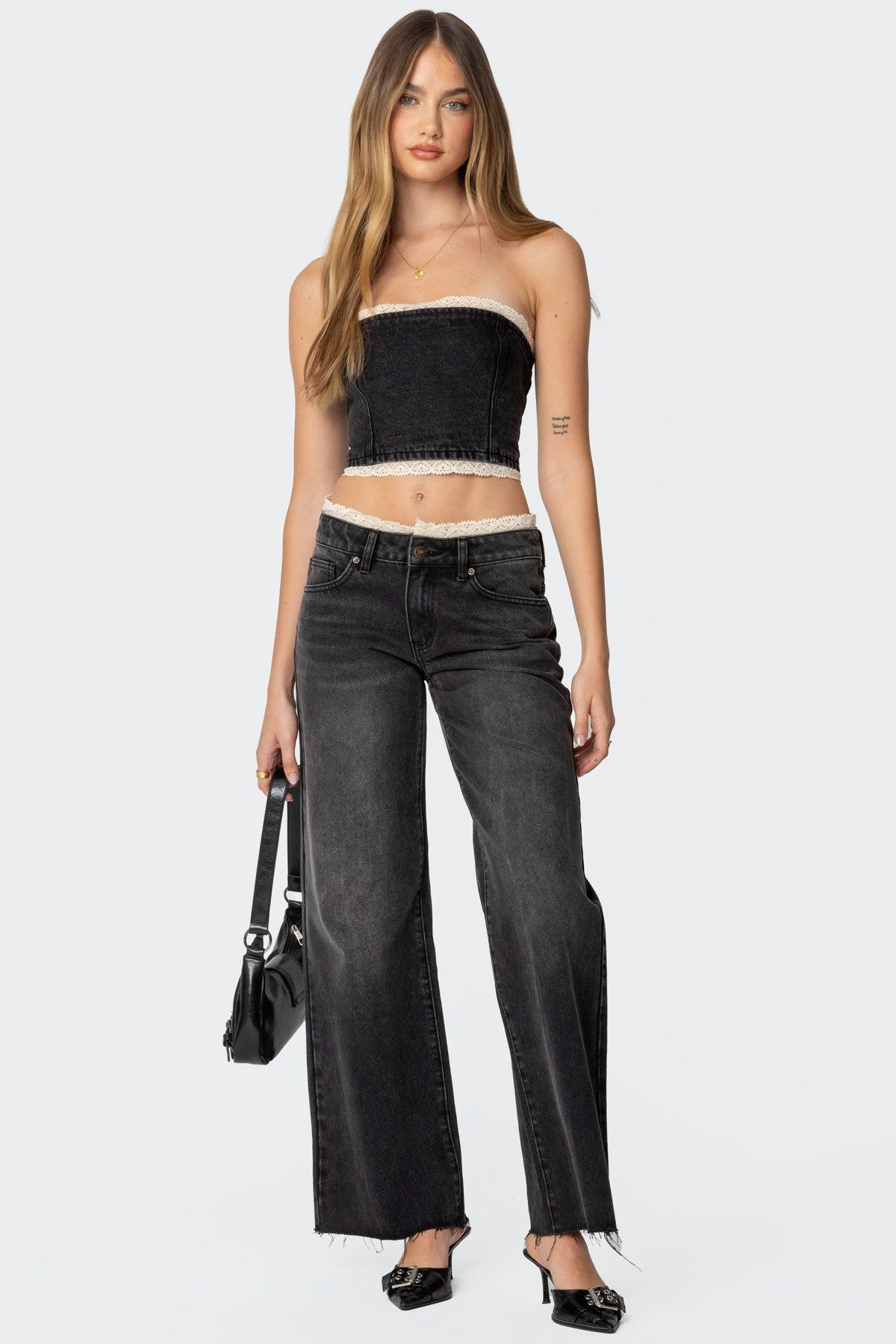 Karlie Lace Trim Denim Tube Top Product Image