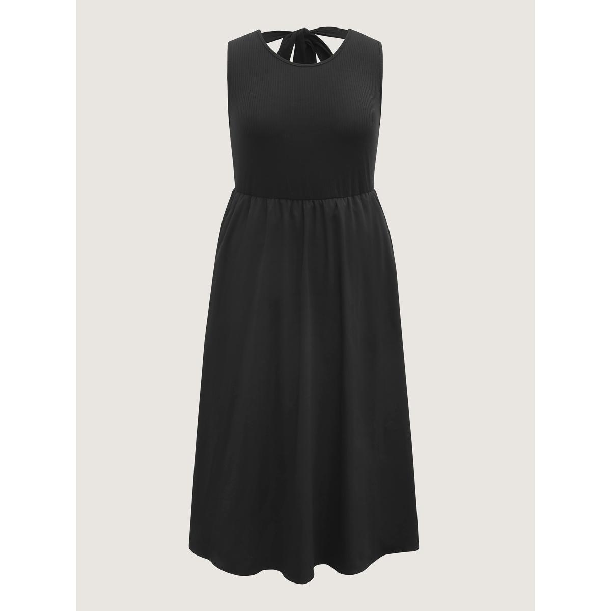 Plus Size Backless Waist-Defining Tie Midi Dress Black Women Tie knot Round Neck Sleeveless Curvy BloomChic 10/M Product Image