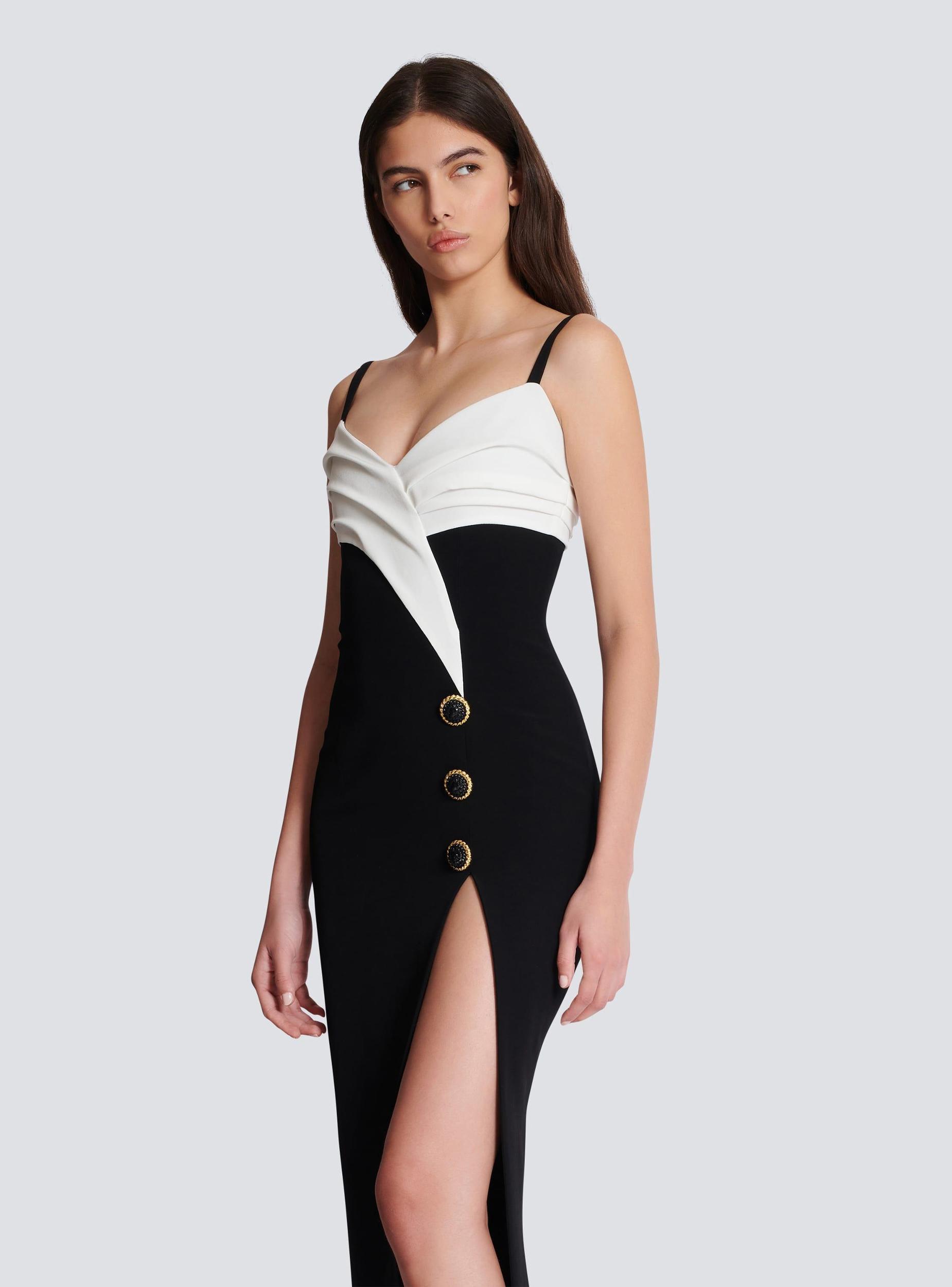 Two-tone long crepe dress with leg slit Product Image