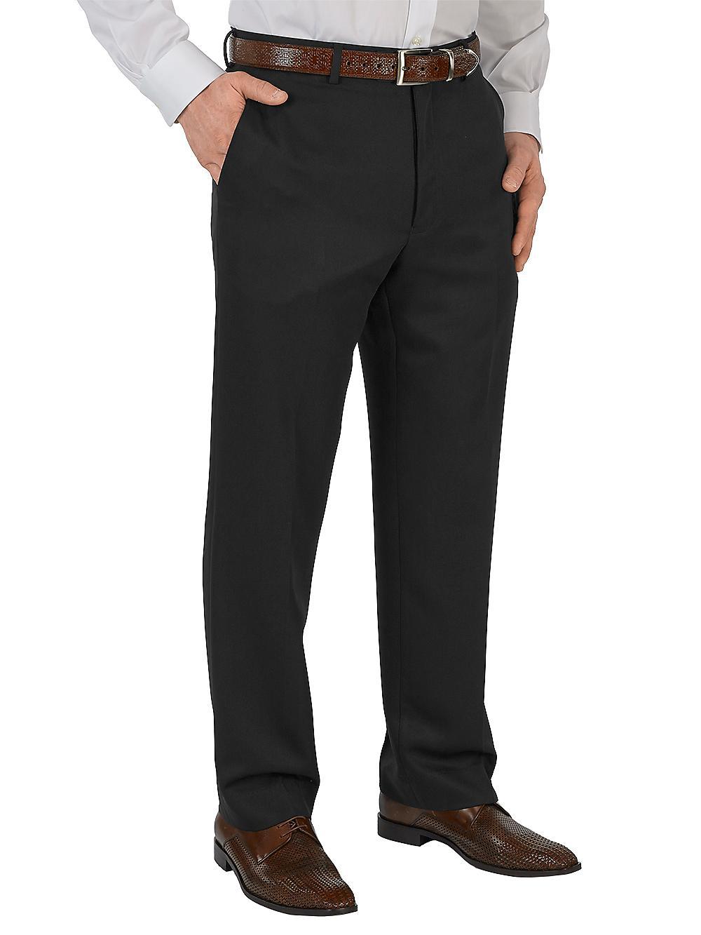 Microfiber Solid Flat Front Pants - Navy Product Image