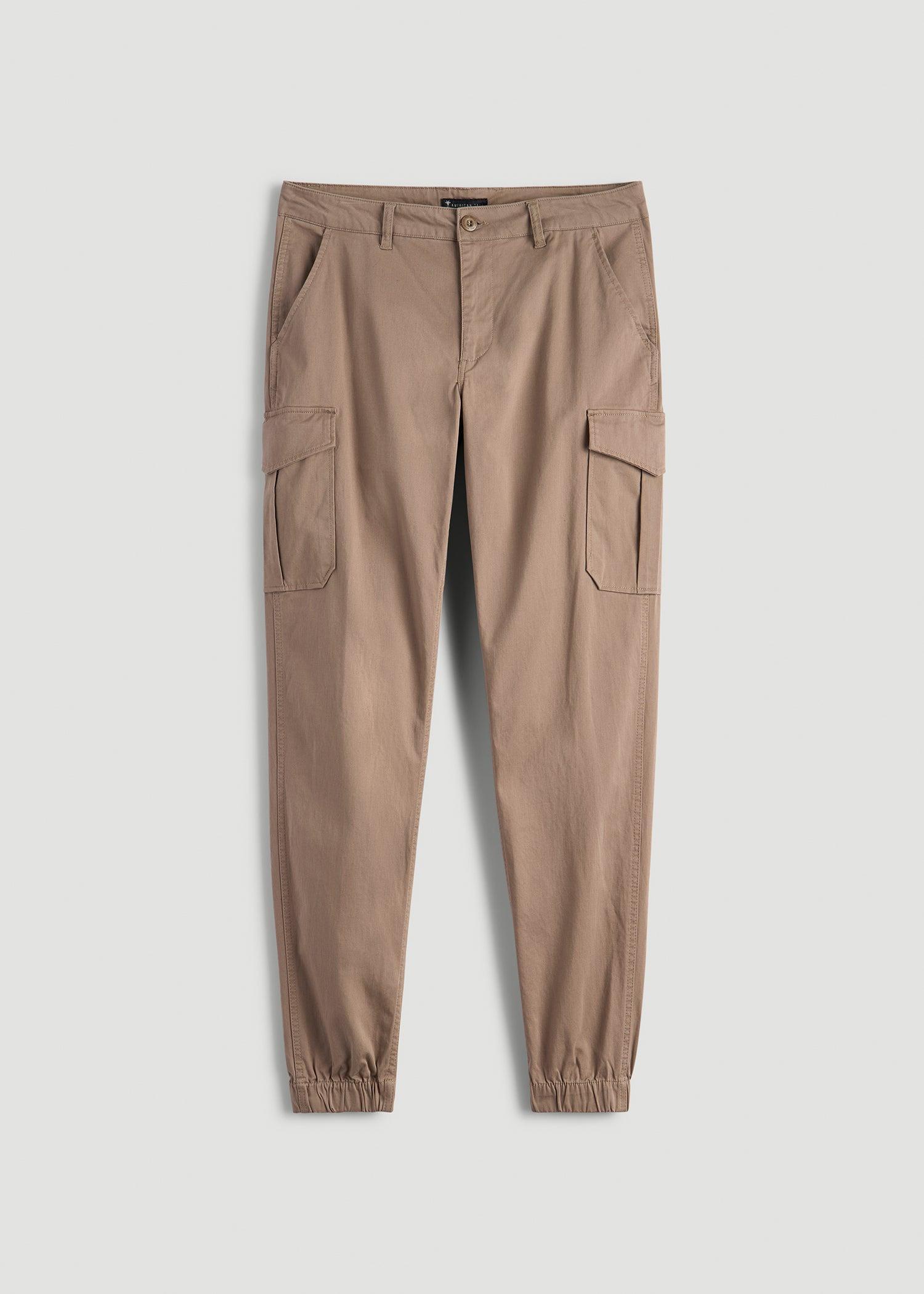 TAPERED-FIT Stretch Cotton Cargo Jogger Pants for Tall Men in Dark Sand Product Image
