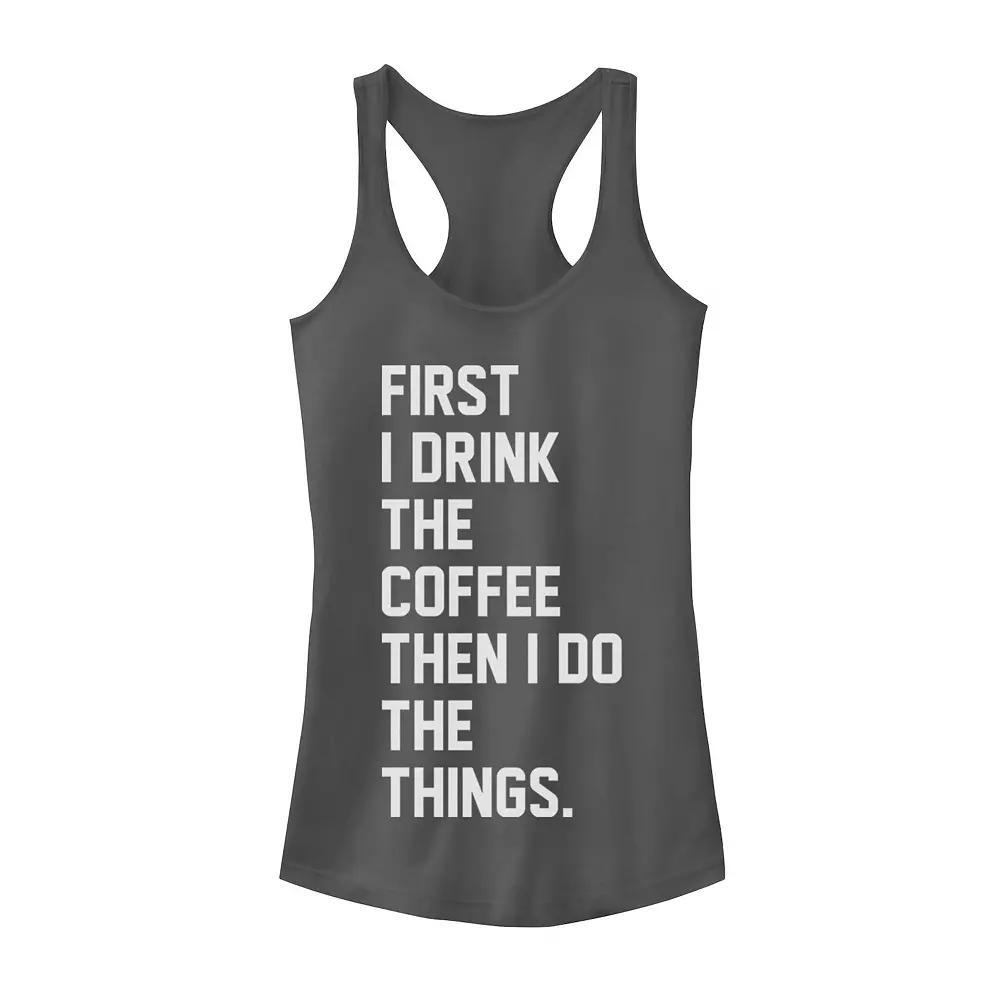 Juniors' First Drink Coffee Then Do Things Graphic Tank Top, Girl's, Size: Small, Grey Product Image