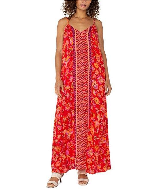 Liverpool Los Angeles Woven Floral Print V-Neck Sleeveless A-Line Maxi Dress Product Image