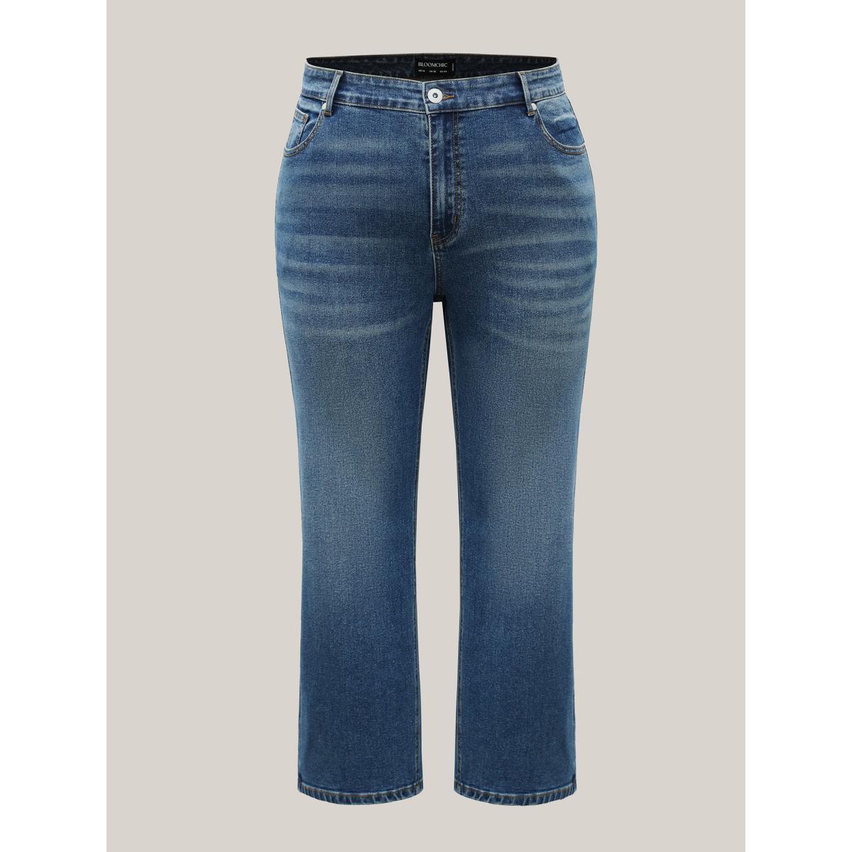 Plus Size Cowboy Waist Straight-Leg Mid-Rise Jeans Women Denimblue Medium stretch Slanted pocket Jeans BloomChic 26/4X Product Image