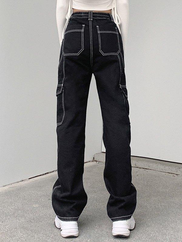 High Waist Straight Cargo Jeans Product Image