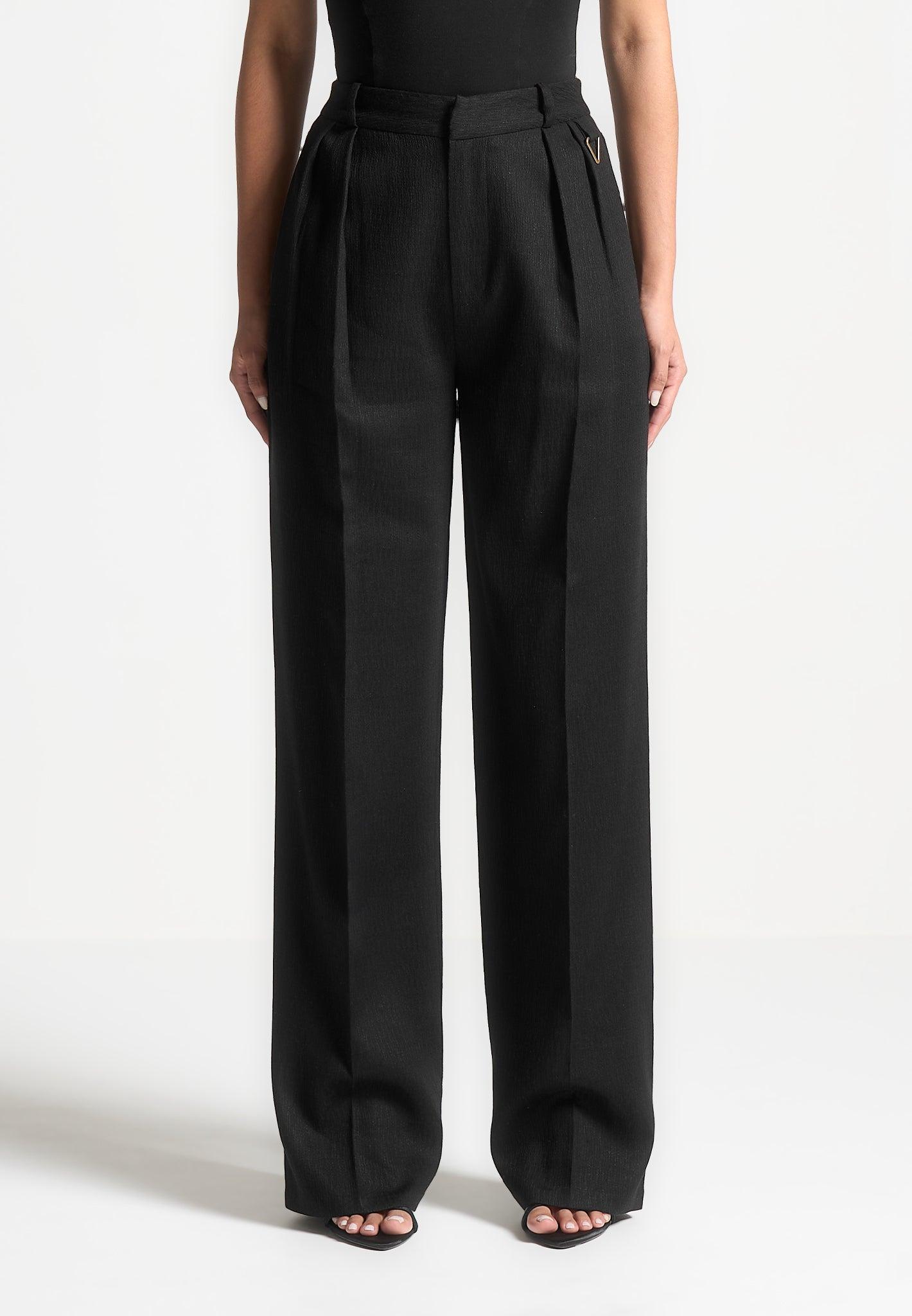 Linen Twin Pleat Trousers - Black Female Product Image