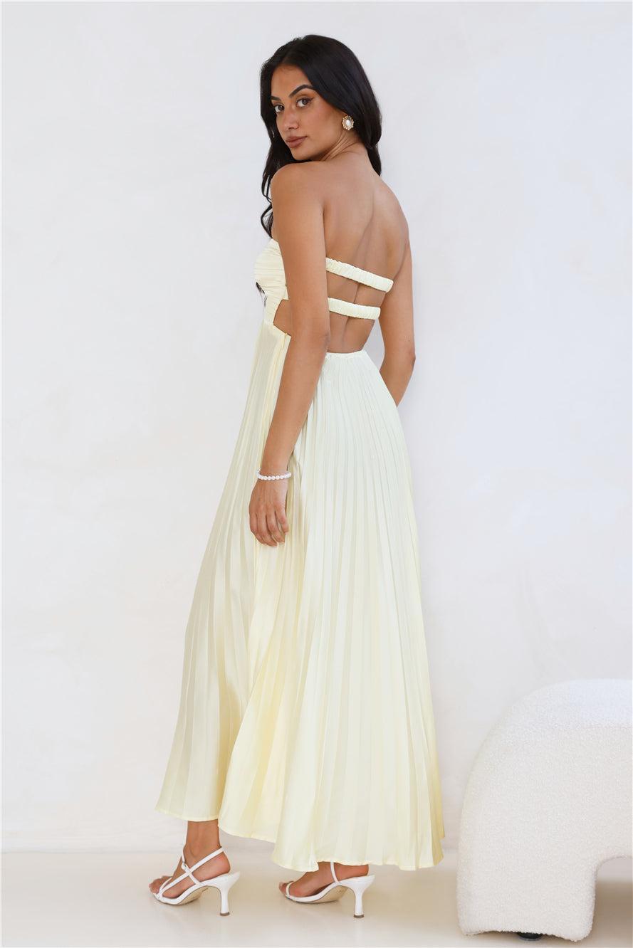 Clouds Of Love Strapless Pleated Maxi Dress Lemon Product Image