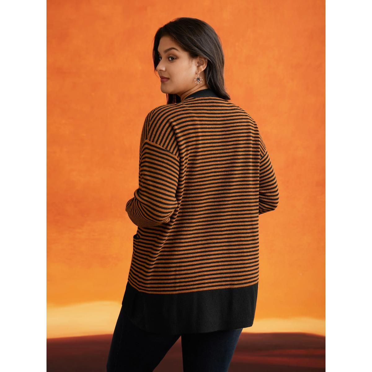 Plus Size Halloween Striped Ribbed Cardigan OrangeRed Women Casual Loose Long Sleeve Everyday Cardigans BloomChic 12/L Product Image