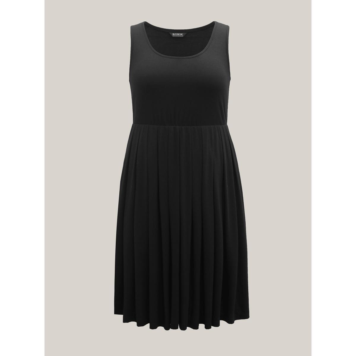 Plus Size Supersoft Essentials Pleated Stretchy Waist Midi Dress Pureblack Women Casual Non Knit Dresses Bloomchic 26/4X Product Image