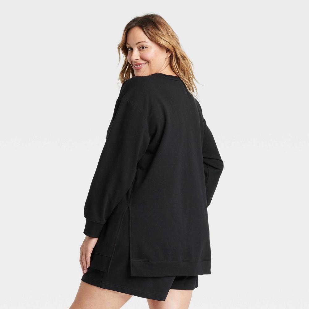 Womens Pullover Sweatshirt - Ava & Viv Black 2X: Cotton Blend, Recycled Polyester, Spandex, Crew Neck, Long Sleeve, Side Slit Product Image