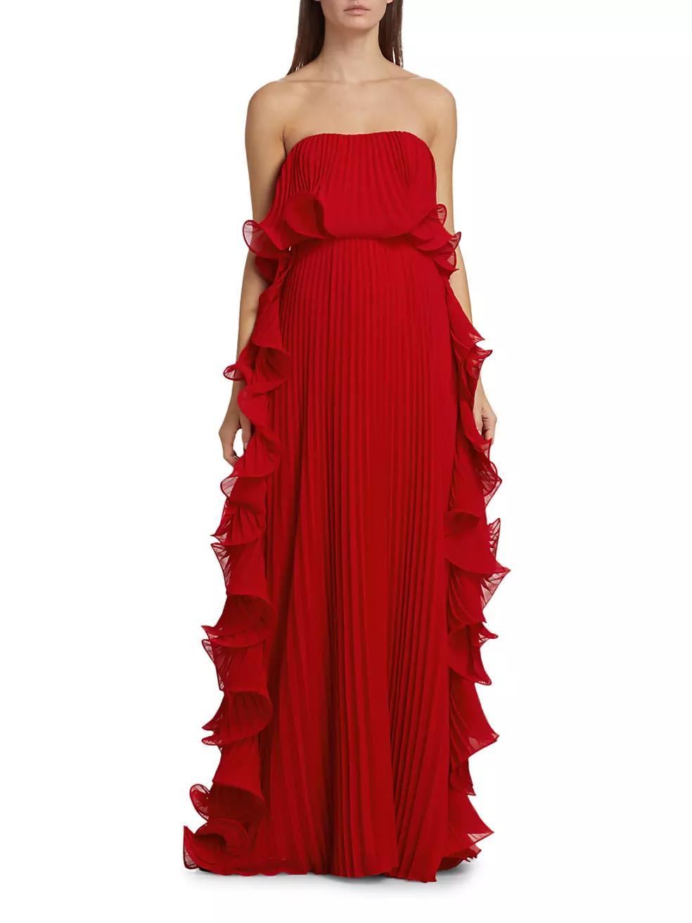 Strapless Pleated Ruffle Gown Product Image