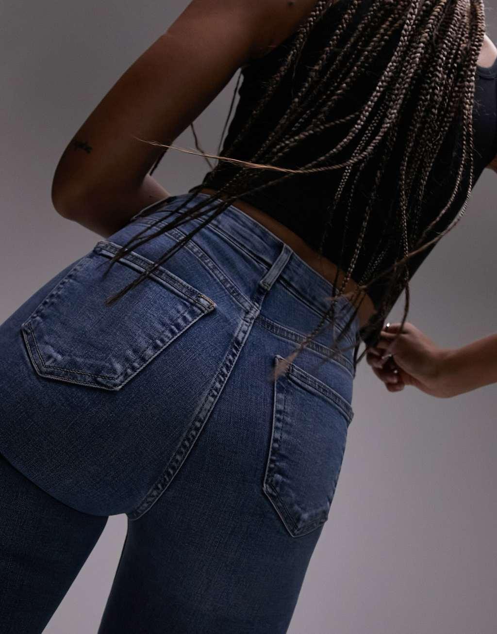 Topshop Tall Jamie high rise skinny jeans in mid blue Product Image