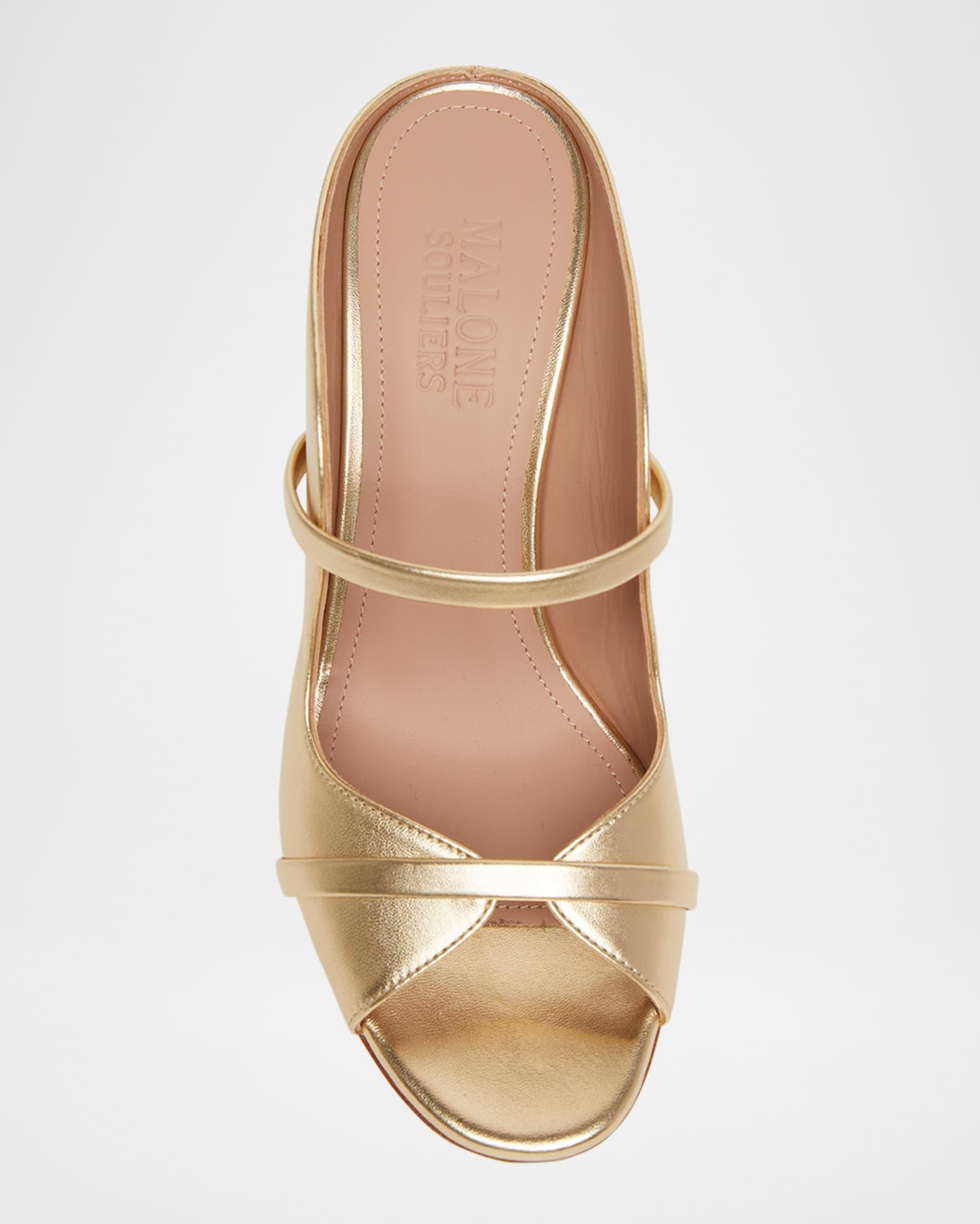 Norah Metallic Leather Two-Band Block Heel Sandals Product Image