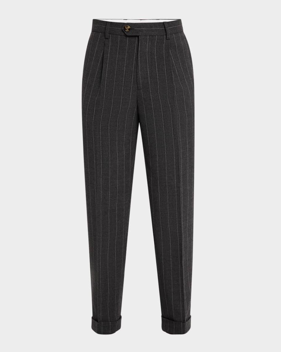 Mens Wool Pinstripe Single-Pleated Trousers Product Image