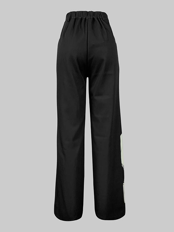 High Waisted Straight Leg Asymmetric Floral Printed Split-Joint Suit Pants Product Image
