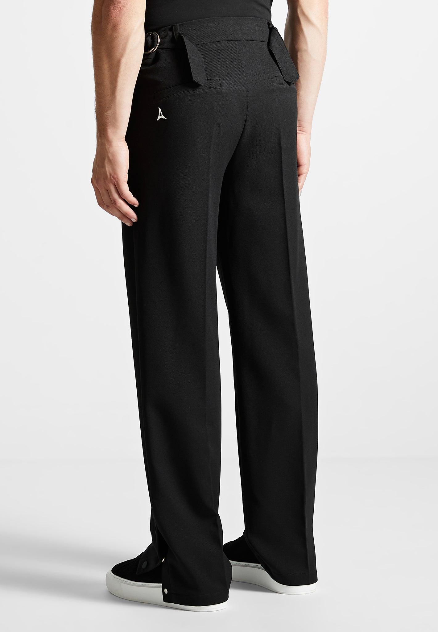 Straight Leg Buttoned Cuff Trousers - Black / Black / MAN2750-01 Product Image
