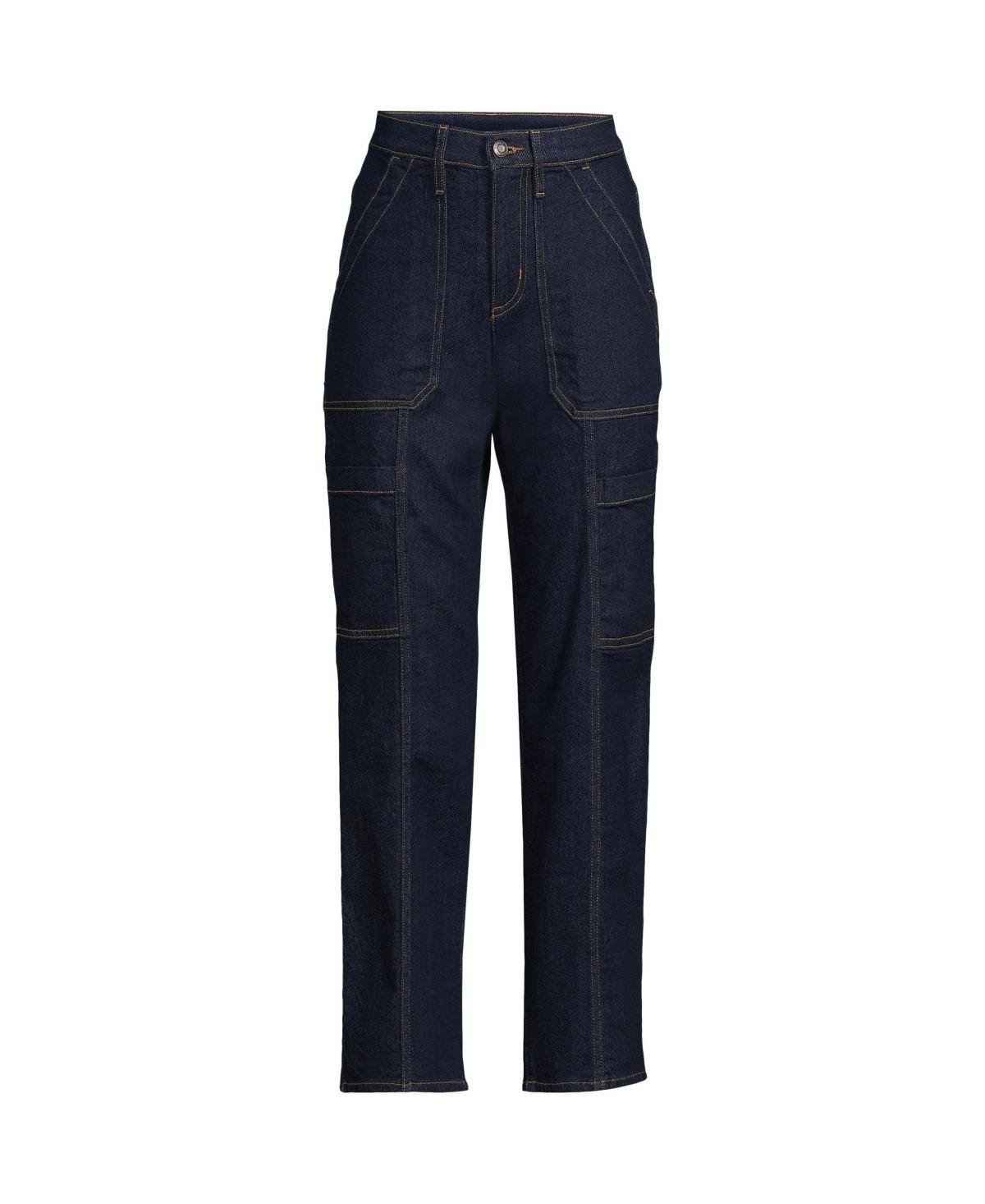 Women's Lands' End High-Rise Utility Cargo Ankle Jeans, Size: 14, River Rinse Product Image