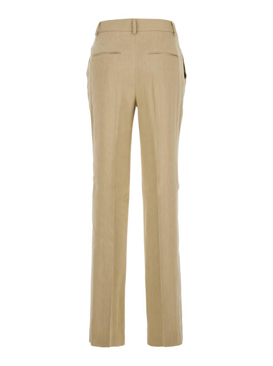 ALBERTA FERRETTI Beige Pants With High Waist And Belt Loops In Linen Blend Stretch Woman Product Image