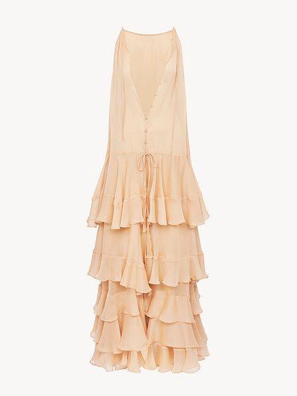 Tiered maxi dress in silk georgette Product Image