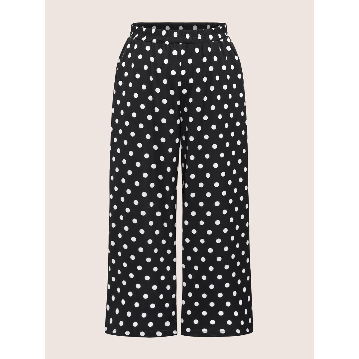 Plus Size Polka Dot Elastic Waist Wide Leg Pants Women Black Resort Wide Leg High Rise Vacation Pants BloomChic 30/6X Product Image