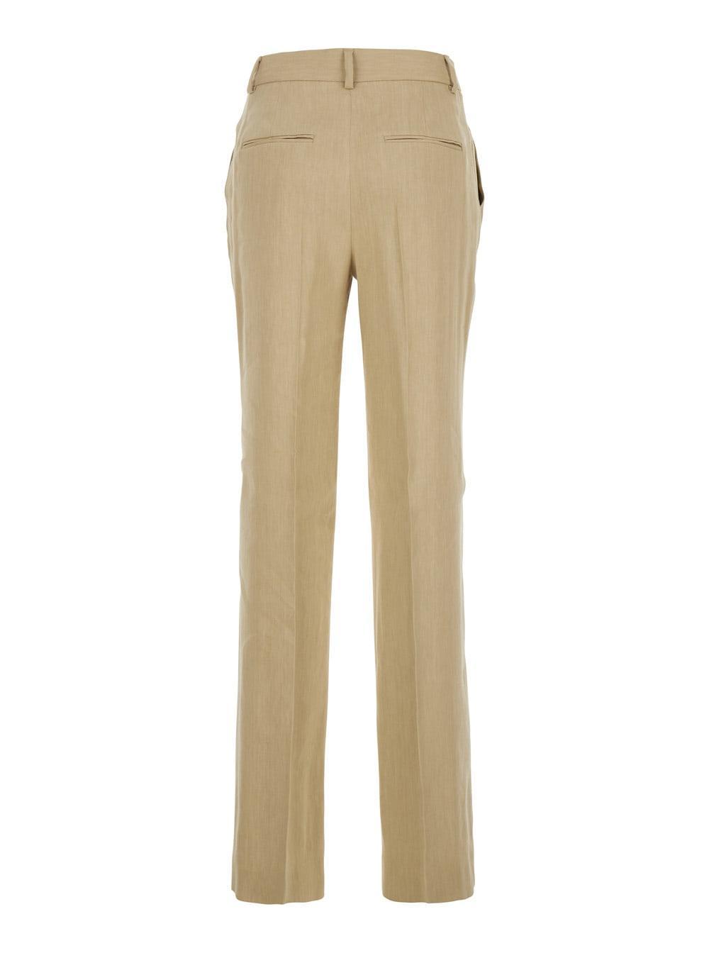 ALBERTA FERRETTI Beige Pants With High Waist And Belt Loops In Linen Blend Stretch Woman Product Image