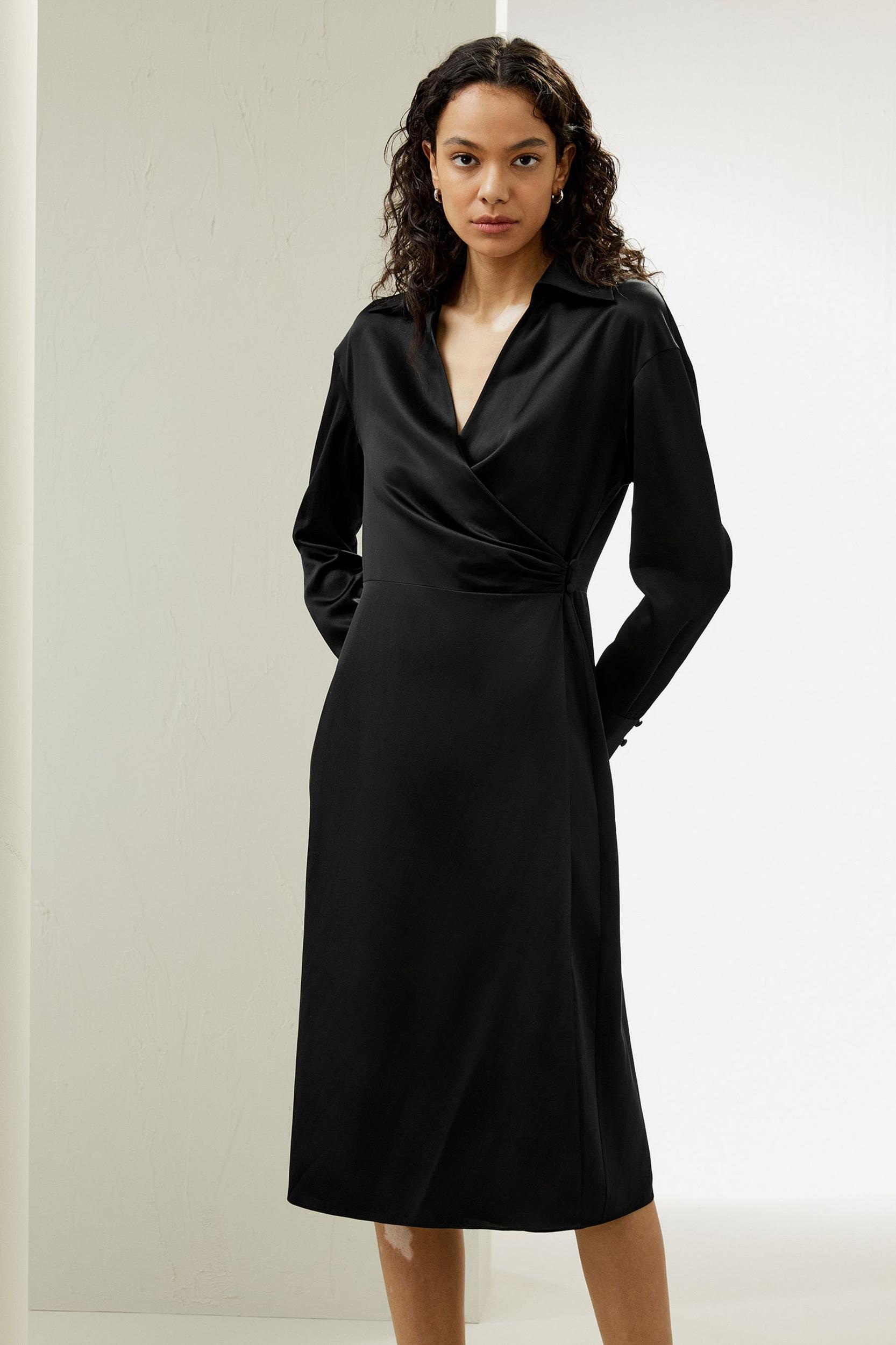 Collared Silk Wrap Dress Product Image