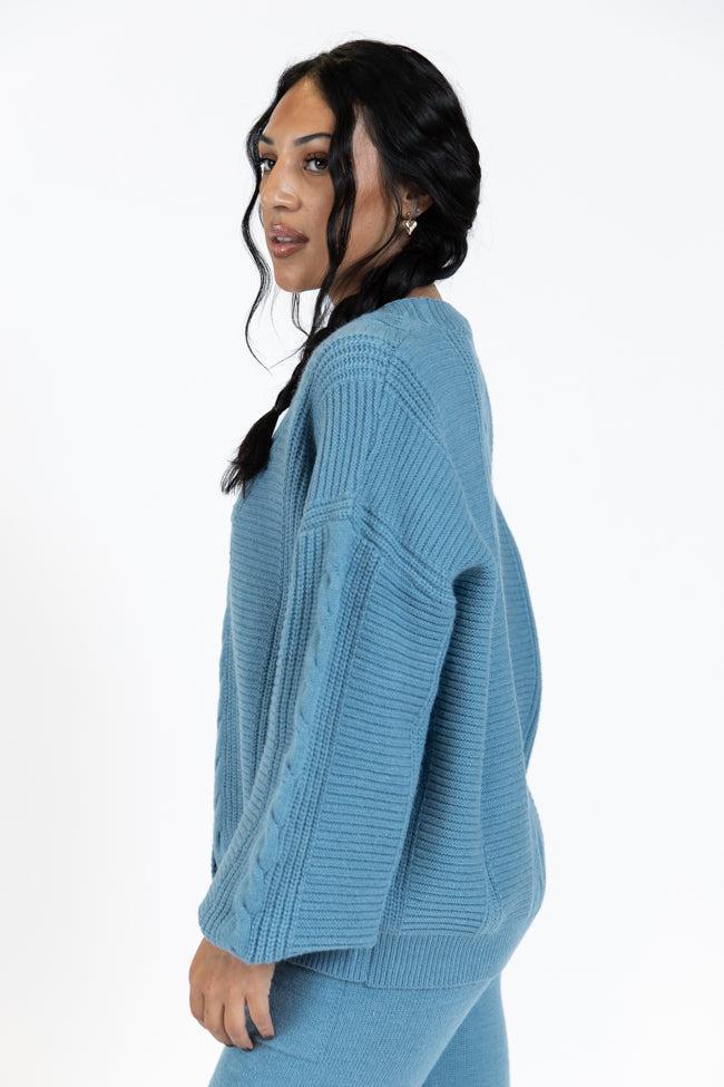 Real Karma Blue Cable Knit Cardigan FINAL SALE Product Image