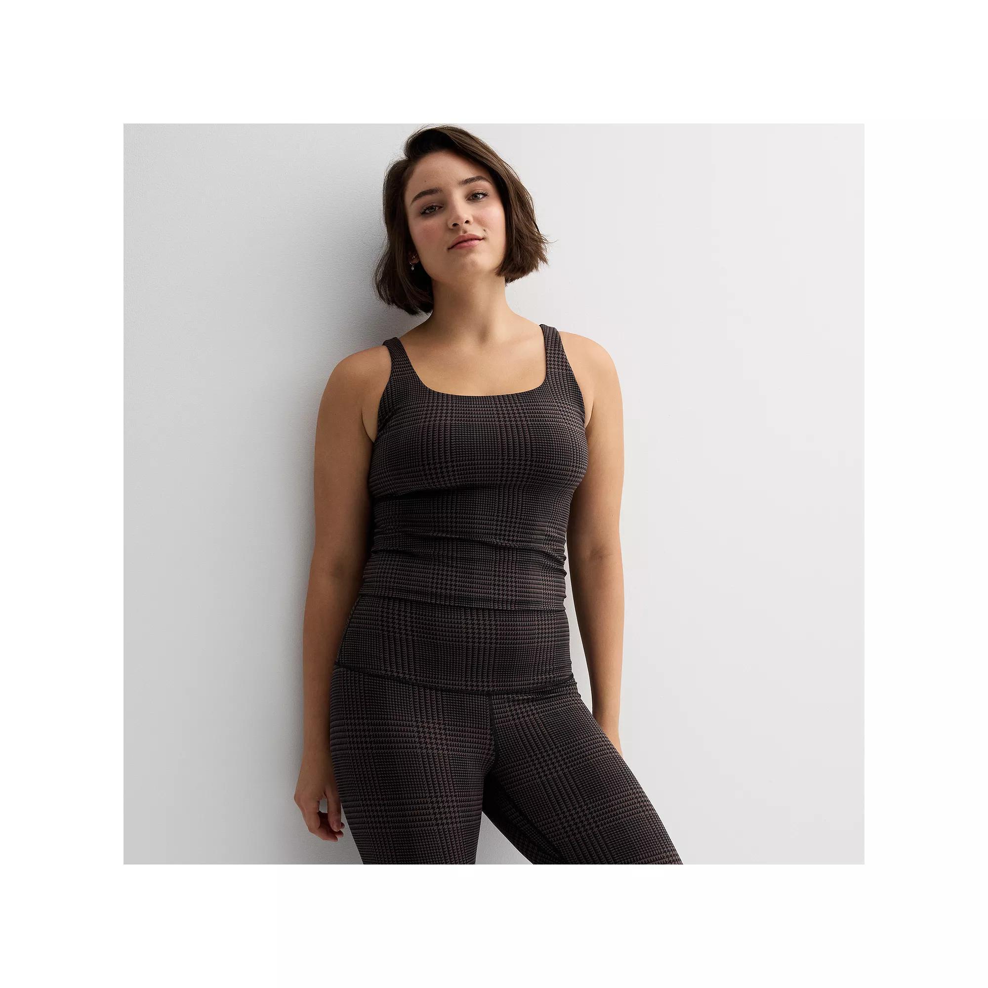 Women's FLX Affirmation Square Neck Tank Top, Size: Large, Brown Plaid Product Image