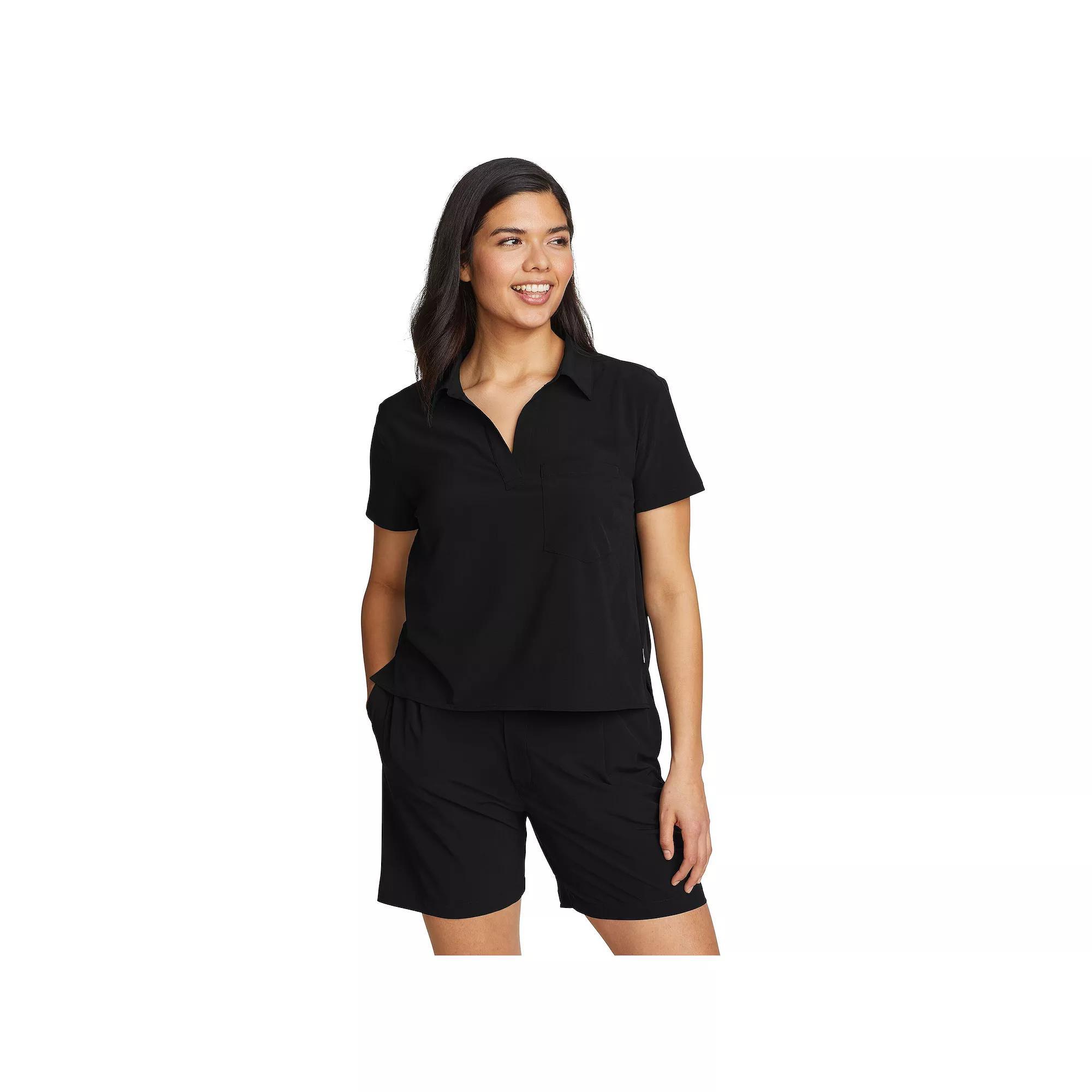 Women's Eddie Bauer Departure Short Sleeve Collared Tee, Size: XL, Black Product Image