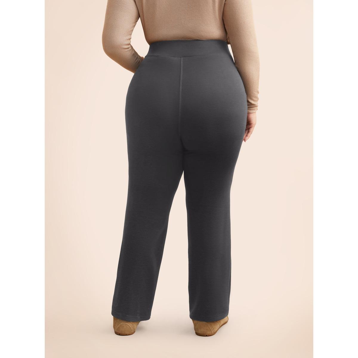 Plus Size Supersoft Essentials Pintuck Elastic Waist Pants Women DimGray Casual Bootcut Mid Rise Everyday Pants BloomChic 30/6X Product Image